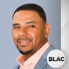 Mike Acie headshot with BLAC logo