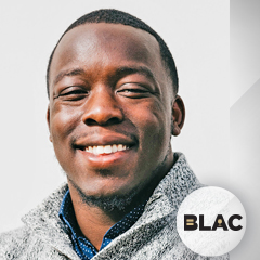 Gyasi Akem headshot with BLAC logo