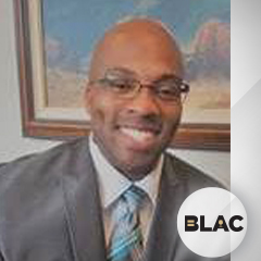 Keith Thompson headshot with BLAC logo