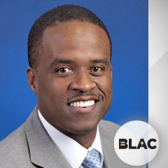 Michael Thomas headshot with BLAC logo